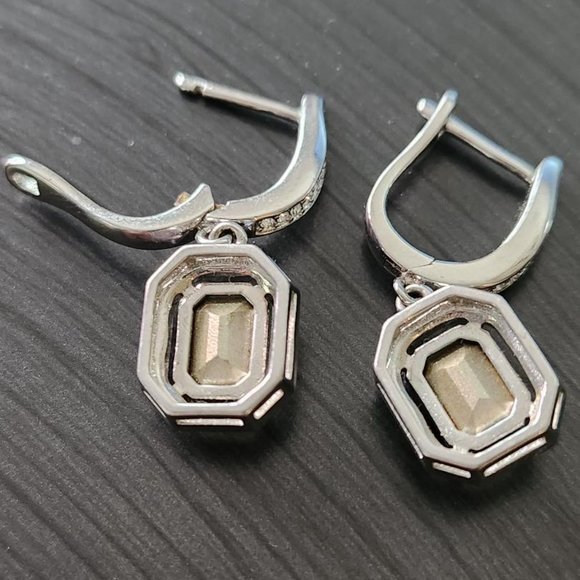 Swarovski Crystal Octagon Earrings with Statement Crystal Centerpiece | Silver - Picture 3 of 5